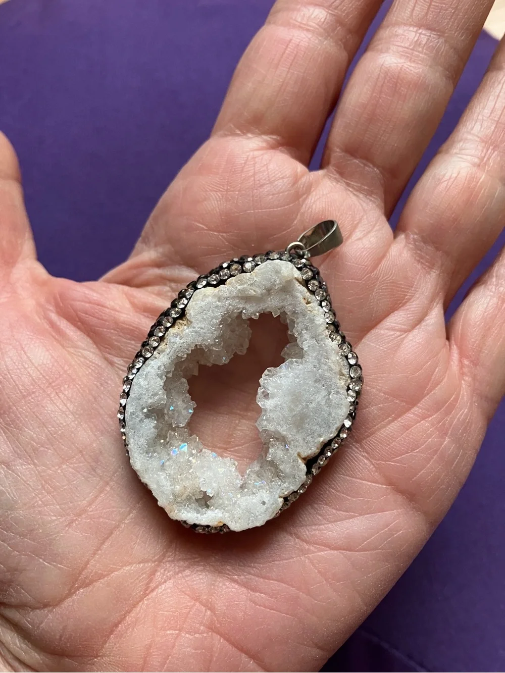 White Druzy Geode Pendant Necklace
